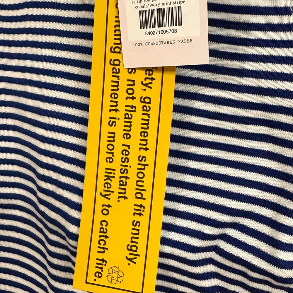 Two Baby 100 % organic cotton zip rompers in mini stripe blue 
NWT - Picture 7 of 7